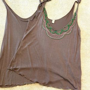 MINT 2 layer beaded tank slate gray/pink green beads summer festival beach sz P